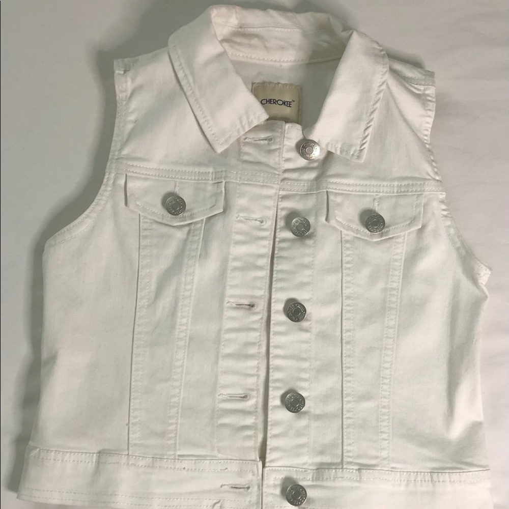 white cherokee jean jacket vest